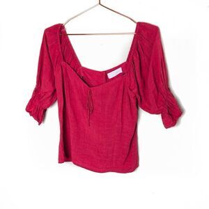 EUC ANGL Pink Puff Sleeve Milkmaid Top Small